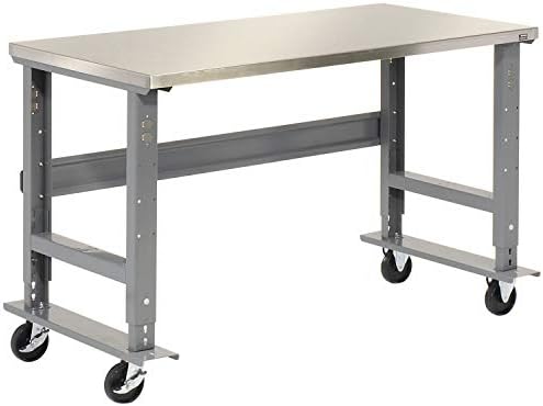 Global Industrial Mobile Adjustable Height Workbench, Stainless Steel, 72" W x 30" D, Gray