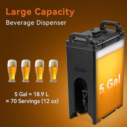 Insulated Beverage Dispenser 5 Gallon Set of 2, Food-grade LLDPE Hot and Cold Beverage Server, Thermal Drink Dispenser with Two-Stage Faucet Handle for Restaurant, Included Cup Holder