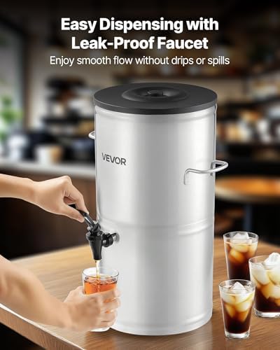 VEVOR Ice Tea Dispenser, 4 Gal/15L 304 Stainless Steel Beverage Dispenser with Spigot & Handle, Suitable for Hot and Cold Drinks, for Iced Tea Coffee Water in Cafes & Restaurants