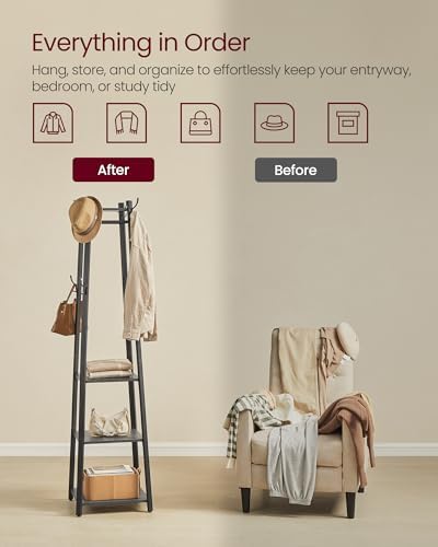 VASAGLE Coat Rack Freestanding, Hall Tree with 4 Shelves