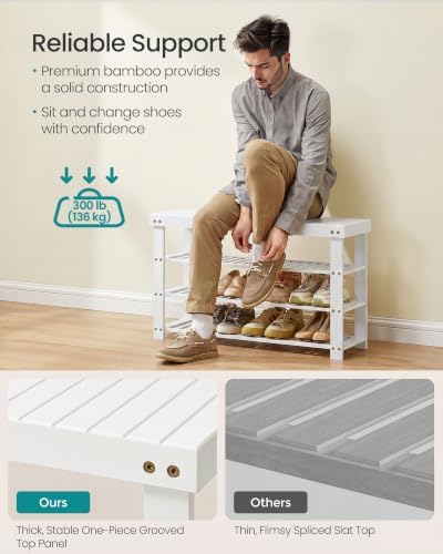 SONGMICS Bamboo Shoe Bench with Seat, 11.3 x 35.2 x 20.5 Inches