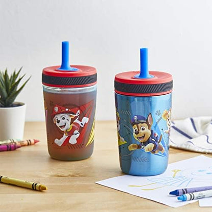 Zak Designs PAW Patrol Kelso Tumbler Set, Leak-Proof Screw-On Lid with Straw, Bundle for Kids Includes Plastic and Stainless Steel Cups with Additional Sipper (Paw Patrol), 3 Piece Set (Pack of 12)
