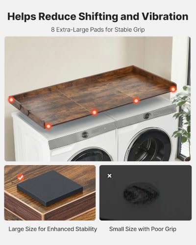 VEVOR Washer Dryer Countertop with 3 Splicing Panels, 54" x 27" Wooden Washer and Dryer Countertop with 2 Hooks, Water-Resistant Laundry Topper for Laundry Room Organization and Storage, Brown