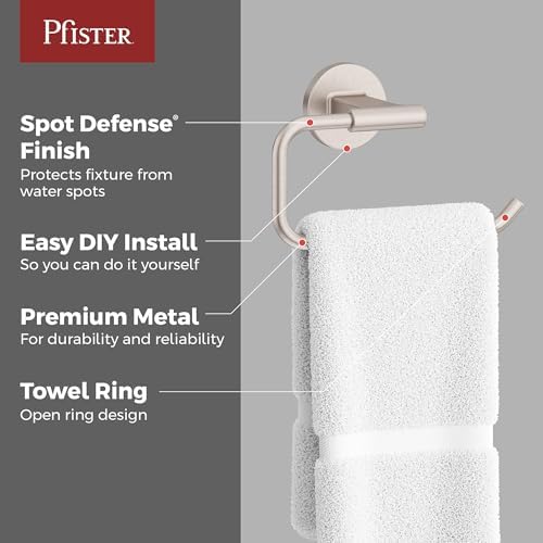 Pfister Capistrano Wall-Mounted Bathroom Hand Towel Ring Holder with Spot Defense Brushed Nickel Finish, Concealed Screw Installation and Premium Metal Construction BRBCSO0GS