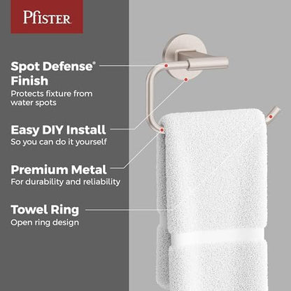 Pfister Capistrano Wall-Mounted Bathroom Hand Towel Ring Holder with Spot Defense Brushed Nickel Finish, Concealed Screw Installation and Premium Metal Construction BRBCSO0GS