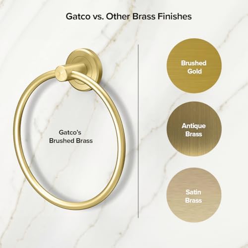 Gatco 4232 Latitude II Towel Ring, | Modern Hand Towel Holder for Bathroom | Stylish Decorative Hardware, Heavy Duty Metal, EZ Ancor Mounting | Brushed Brass