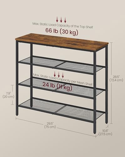VASAGLE 4-Tier Shoe Rack, 15-20 Pairs, Metal Mesh