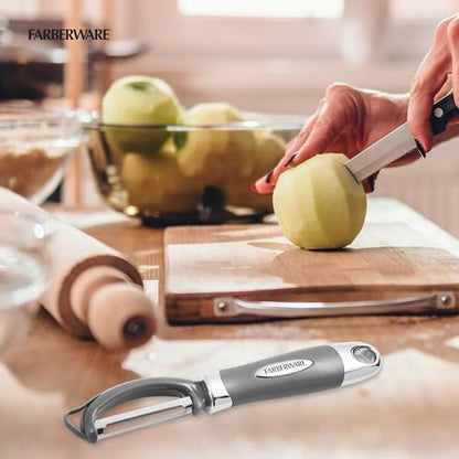 Farberware Professional Euro Vegetable Peeler with Ergonomic Handle, Razor-Sharp Stainless Steel Swivel Blade for Fruits and Vegetables, Dishwasher Safe, Jewel Grey