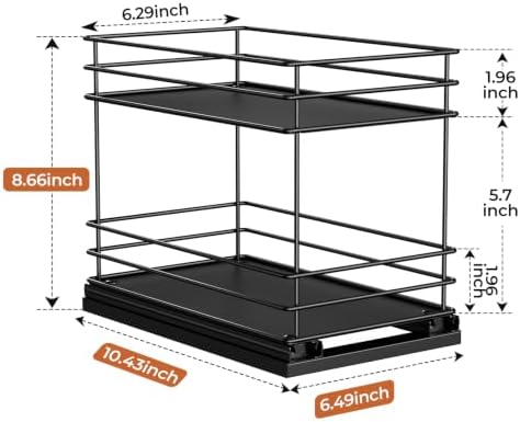 Mystozer Pull Out Spice Rack Organizer for Cabinet, Slide Out Spice Racks, Easy to Install Spice Cabinet Organizers, 6.49" Wx10.43 Dx8.66 H, 1 Drawer 2 Tiers(Black)