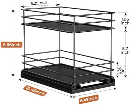 Mystozer Pull Out Spice Rack Organizer for Cabinet, Slide Out Spice Racks, Easy to Install Spice Cabinet Organizers, 6.49" Wx10.43 Dx8.66 H, 1 Drawer 2 Tiers(Black)