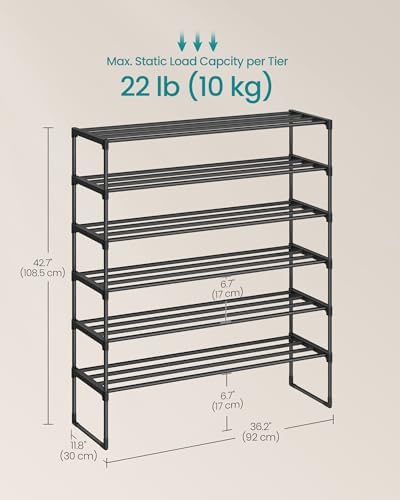 SONGMICS Shoe Rack, 6-Tier Shoe Organizer, Metal Storage Shelf