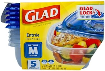 Glad GladWare Entree Food Storage Containers, Medium Square, 25 Oz, 5 Count