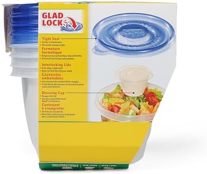 Glad GladWare To Go Lunch Containers with Dressing Cup, 32 Oz, 4 Ct, 6-Pk