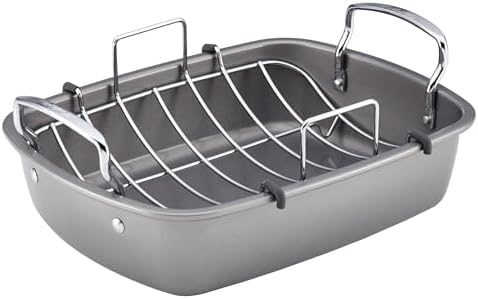 Circulon Total Bakeware Nonstick Roaster, Roasting Pan with Rack, 17-Inch x 13-Inch, Gray