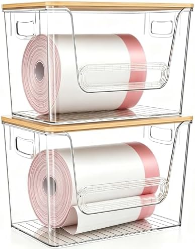 2-Pack Trash Bag Holder Dispenser with Bamboo Lid
