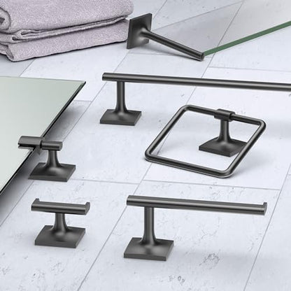Gatco 5582MX Waterline Towel Ring | Modern Hand Towel Holder for Bathroom | Stylish Decorative Hardware, Heavy Duty Metal, EZ Ancor Mounting | Matte Black