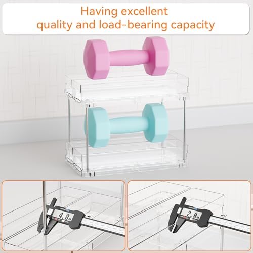 Yieach 2 Tier Sliding Spice Racks for Cabinets,2 Pack 10.4'' Deep Narrow Vertical Spice Rack Pull Out for Inside Cabinets,Kitchen,Pantry,Cupboard Seasoning,Jar Organizer and Medicine Cabinet Storage
