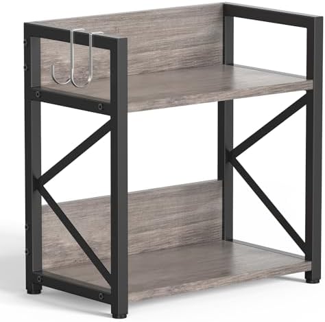 RUILALIFE Spice-Rack-Organizer-Shelf for Kitchen Counter, 2 Tiers Coffee Bar Station Organizer for Countertop，Space Saving Desk Shelving Riser Unit (Grey, Medium)