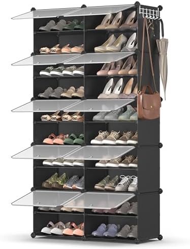 SONGMICS Shoe Rack, 10-Tier with Doors, 40-Pair Storage Cabinet