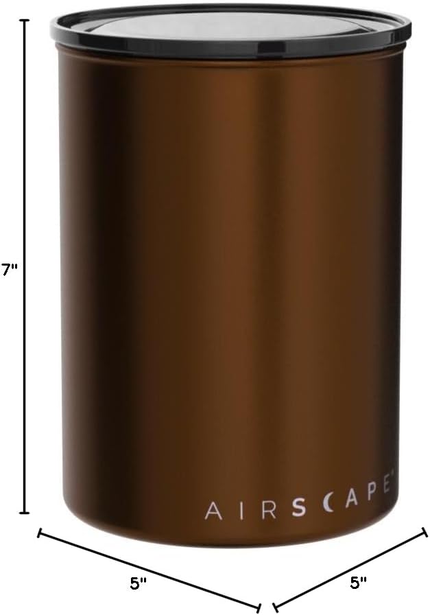 Planetary Design Airscape Stainless Steel Coffee Canister | Food Storage Container | US Patented Inner Plunger Lid REMOVES Excess Oxygen | Don't Buy airtight, Buy AIR-Less | (Medium, Brushed Copper)