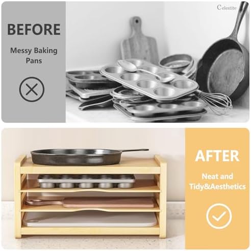 Celestite Wooden Baking Sheet Organizer for Cabinet, Baking Tray Organizer, Cookie Sheet Organizer for Cabinet Kitchen Storage Organization Accessories