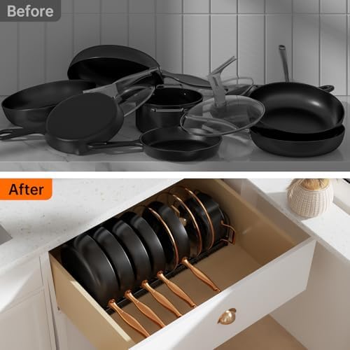 MUDEELA Expandable Pot Pan Lid Organizers inside Cabinet, 10 Divider 2-Pack