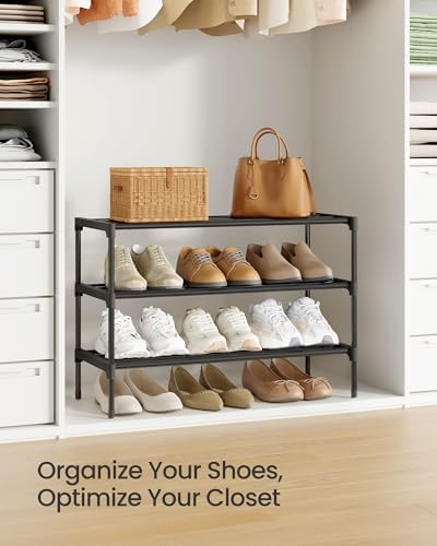 SONGMICS Shoe Rack, 3-Tier Stackable Metal Shoe Organizer, 24.5" Wide