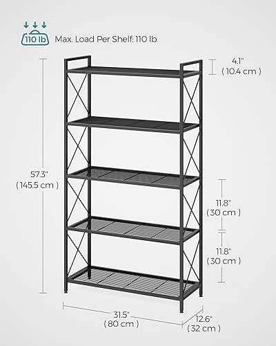 SONGMICS 5-Tier Steel Storage Rack, Shelving Unit with X Side Frames