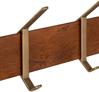 Kate and Laurel Rossmore Modern 5 Hook Shelf, Walnut and Gold, Mid-Century Coat Rack