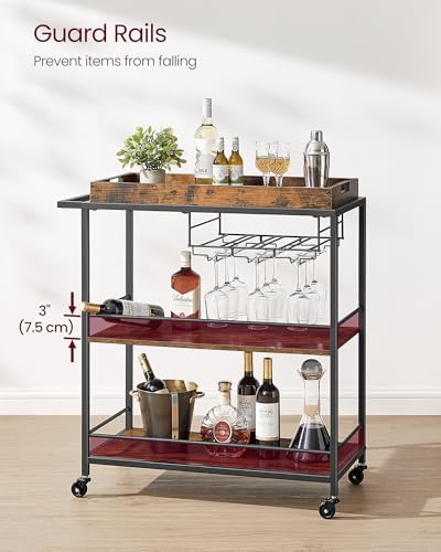 VASAGLE 3-Tier Kitchen Serving Cart with Removable Tray, on Wheels
