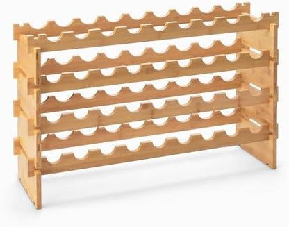 Amazon Basics Stackable Bamboo Wine Rack, 36 Bottle Capacity, Easy to Assemble