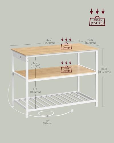 VASAGLE Kitchen Island with 3 Shelves, Storage Cabinet, Steel Structure