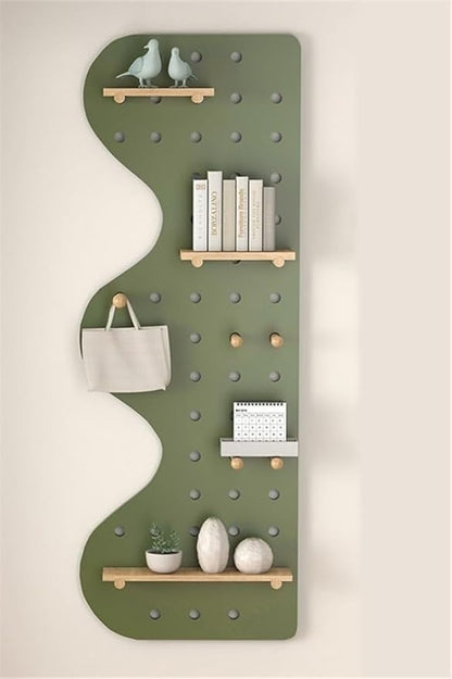 Wooden Wall Organizer for Home & Office, 15.7"x47.2" Green Perforated Display