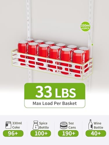 9-Tier Over Door Pantry Rack, Heavy Duty Metal Hanging Storage Organizer for Kitchen, White