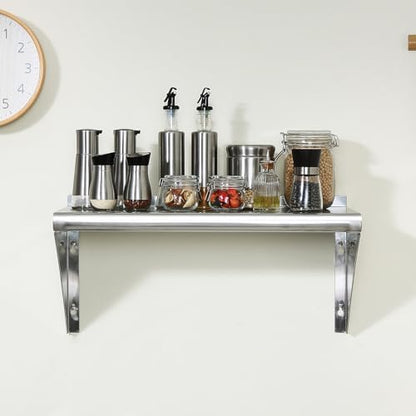 VEVOR 12" x 36" Stainless Steel Shelf, Wall Mounted Floating Shelving with Brackets, 250 lbs Load Capacity Commercial Shelves, Heavy Duty Storage Rack for Restaurant, Kitchen, Bar, Home, and Hotel