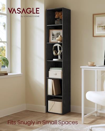 VASAGLE Bookshelf, 6-Tier Bookcase, 11.9 x 9.4 x 63.3 Inches