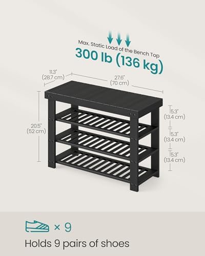 SONGMICS Shoe Rack Bench, 4 Tier Bamboo, 11.3 x 27.6 x 20.5 Inches