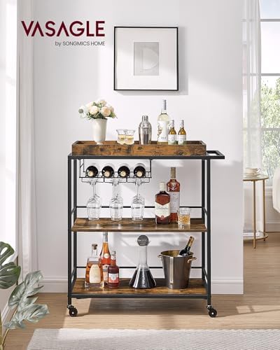 VASAGLE 3-Tier Kitchen Serving Cart with Removable Tray, on Wheels