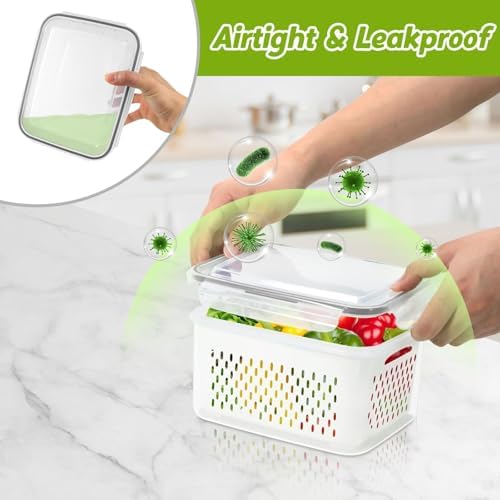 10 Pieces Fruit Storage Container for Fridge,with Removable Colander
