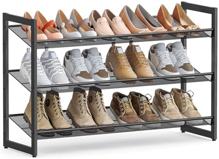 SONGMICS Metal Shoe Rack, 3-Tier Shoe Orgainzer, Holds 9-12 Pairs