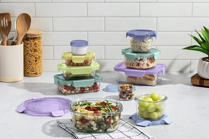 Ello Color Lock 20pc Glass Food Storage Containers with Lids, Purple Rain