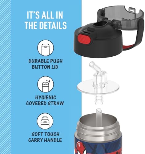 THERMOS FUNTAINER Water Bottle with Straw, 12oz, Spider-Man