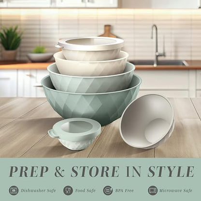 COOK WITH COLOR Mixing Bowls with Lids - 12 Piece Plastic Nesting Bowls Set includes 6 Prep Bowls and 6 Lids, Microwave Safe Mixing Bowl Set, Mint Diamond