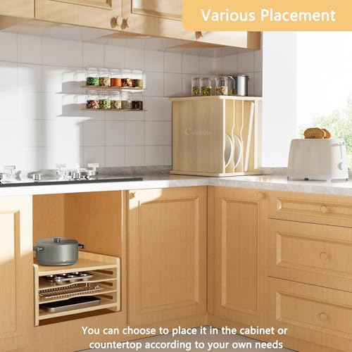 Celestite Wooden Baking Sheet Organizer for Cabinet, Baking Tray Organizer, Cookie Sheet Organizer for Cabinet Kitchen Storage Organization Accessories