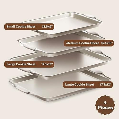 Country Kitchen Nonstick Stackable Bakeware Set - Heavy Duty, Durable, Easy Release Baking Set, Cream, 4 Pcs