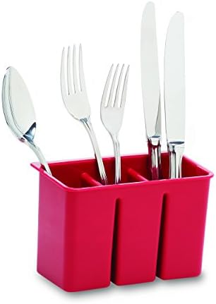 Farberware Classic Large Rust Resistant Full Dishrack with Removable 3 Compartment Flatware Caddy, Andlged Drain Board, 3-Piece, Red