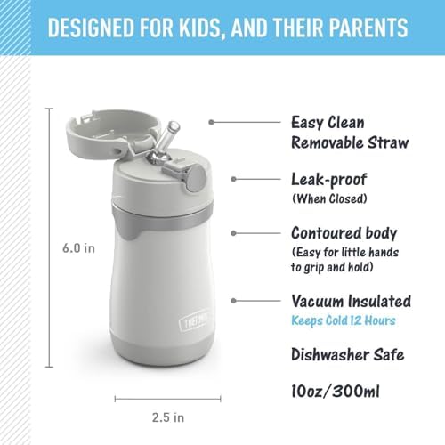 THERMOS BABY 10 ounce Stainless Steel Vacuum Insulated Straw Bottle, Gray, 10 Ounces (Pack of 3)