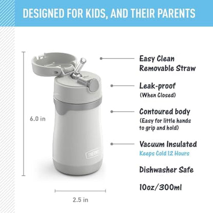 THERMOS BABY 10 ounce Stainless Steel Vacuum Insulated Straw Bottle, Gray, 10 Ounces (Pack of 3)