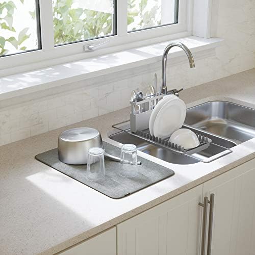 Umbra Udry Dish Drying Rack, Over Sink Foldable, 16 Slots, Dark Grey