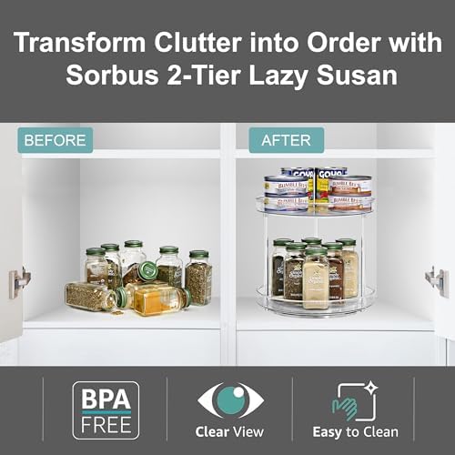 Sorbus Lazy Susan Organizer, Clear Turntable Organizer (2 Tiered 2 Pack)